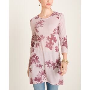 Chicos Womens Floral Side Slit Tunic Top Pink Sz 3 (XL) Feminine Flowy‎ Longline
